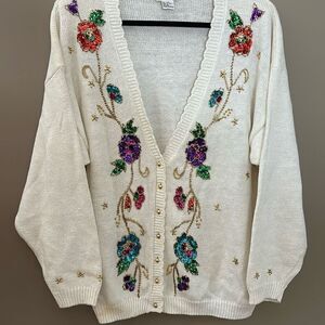 Exclusive Imports Sequin Beaded cardigan Sweater Sz 46 XL